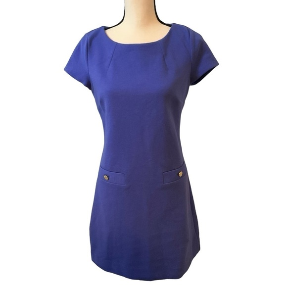 Lilly Pulitzer Blue Shift Dress Textured Sz S Flaw Zipper Pockets Midi - Picture 1 of 10